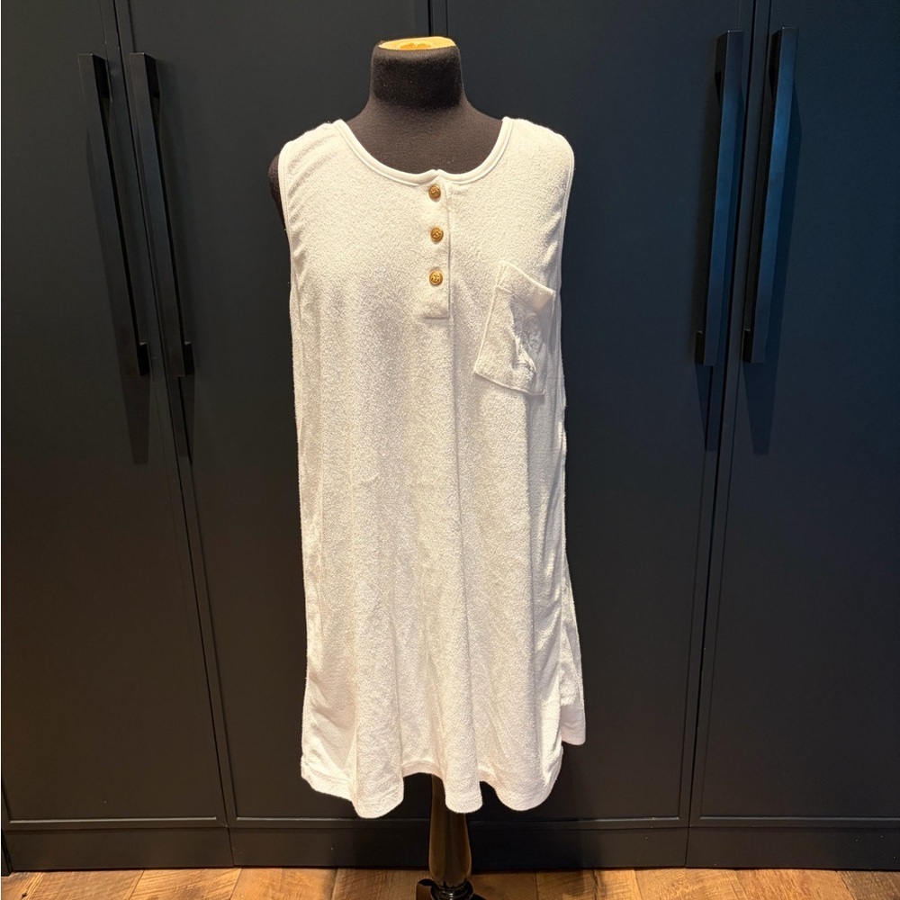 Vintage 80s Tropical Escape White Terry Cloth Nautical Tank Dress Small